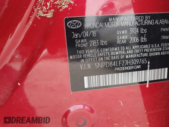 2018 Hyundai Elantra SEL with VIN 5NPD84LF2JH309765, listed as a IAAI auction lot 41945590 with 44,655 mi miles and . Bid and sale history available at DreamBid. Image 9.