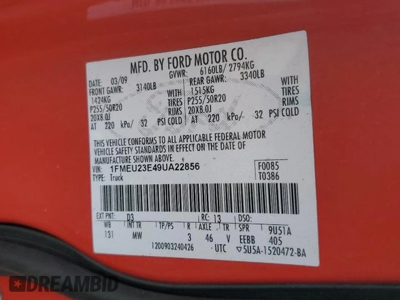 2009 Ford Explorer Sport Trac with VIN 1FMEU23E49UA22856, listed as a Copart auction lot 47823245 with Not provided miles and Salvage title. Bid and sale history available at DreamBid. Image 12.