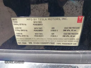 2013 Tesla Model S z VIN 5YJSA1CG0DFP17932, wystawiony jako IAAI lot #42212413 z przebiegiem 76 214 mil mil oraz . Historia ofert i sprzedaży dostępna na DreamBid. Obrazek 9.