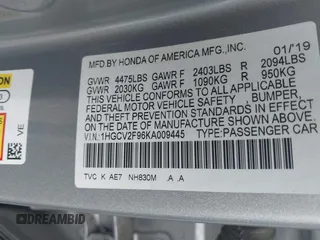 2019 Honda Accord Touring z VIN 1HGCV2F96KA009445, wystawiony jako IAAI lot #42181051 z przebiegiem Nie podano mil oraz . Historia ofert i sprzedaży dostępna na DreamBid. Obrazek 9.