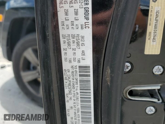 2014 Jeep Patriot Latitude z VIN 1C4NJPFA8ED679463, wystawiony jako Copart lot #57115775 z przebiegiem 183 218 mil mil oraz Szkoda całkowita • Salvage title. Historia ofert i sprzedaży dostępna na DreamBid. Obrazek 13.