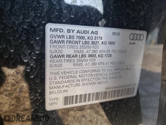 2021 Audi e-tron Sportback Premium Plus with VIN WA12AAGE9MB001276, listed as a Copart auction lot 47997464 with 35,672 mi miles and Salvage title. Bid and sale history available at DreamBid. Image 14.