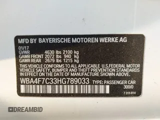 2017 BMW 4 Series 430i with VIN WBA4F7C33HG789033, listed as a IAAI auction lot 41286626 with 120,917 mi miles and . Bid and sale history available at DreamBid. Image 9.