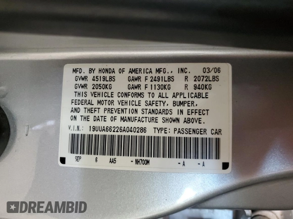 2006 Acura TL with VIN 19UUA66226A040286, listed as a Copart auction lot 54565225 with 138,326 mi miles and Salvage Title. Bid and sale history available at carsss.com. Image 12.
