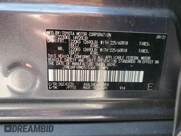 2021 Toyota RAV4 Hybrid XSE with VIN JTME6RFV8MD515368, listed as a Copart auction lot 49928325 with 48,655 mi miles and Salvage Title. Bid and sale history available at carsss.com. Image 13.