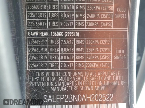 2010 Land Rover LR2 z VIN SALFP2BN0AH202522, wystawiony jako Copart lot #72384484 z przebiegiem 201 417 mil mil oraz Szkoda całkowita • Salvage title. Historia ofert i sprzedaży dostępna na DreamBid. Obrazek 14.