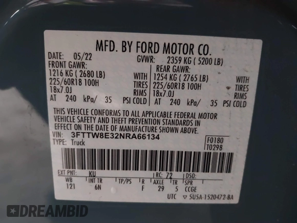 2022 Ford Maverick XL z VIN 3FTTW8E32NRA66134, wystawiony jako IAAI lot #41500466 z przebiegiem 37 471 mil mil oraz . Historia ofert i sprzedaży dostępna na DreamBid. Obrazek 9.