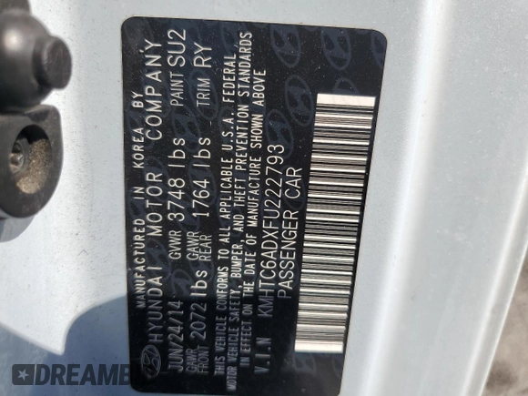 2015 Hyundai Veloster z VIN KMHTC6ADXFU222793, wystawiony jako Copart lot #57861415 z przebiegiem 98 318 mil mil oraz Szkoda całkowita • Salvage title. Historia ofert i sprzedaży dostępna na DreamBid. Obrazek 12.