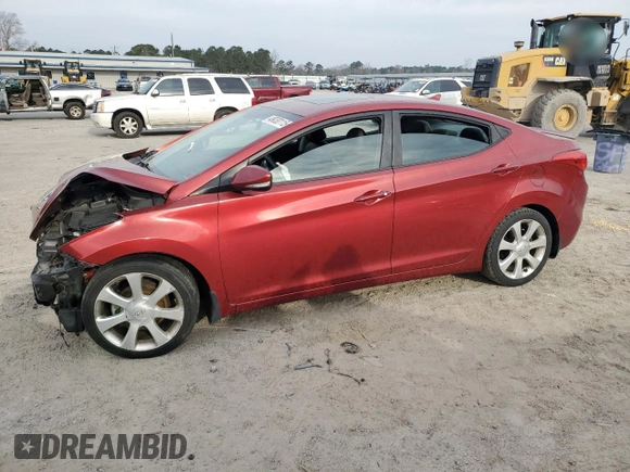 2013 Hyundai Elantra Limited with VIN 5NPDH4AEXDH396023, listed as a Copart auction lot 49030115 with 107,419 mi miles and Salvage Title. Bid and sale history available at DreamBid. Image 1.