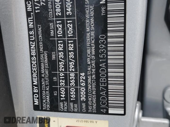 2013 Mercedes-Benz M ML 63 AMG with VIN 4JGDA7EB0DA153930, listed as a Copart auction lot 72535344 with 129,030 mi miles and Salvage Title. Bid and sale history available at carsss.com. Image 13.
