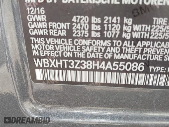 2017 BMW X1 xDrive28i with VIN WBXHT3Z38H4A55086, listed as a IAAI auction lot 42459276 with 101,907 mi miles and . Bid and sale history available at DreamBid. Image 9.