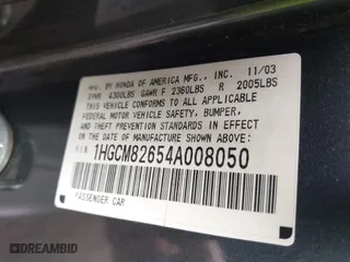 2004 Honda Accord Cpe EX with VIN 1HGCM82654A008050, listed as a IAAI auction lot 41820374 with 152,199 mi miles. Bid and sale history available at carsss.com. Image 9.