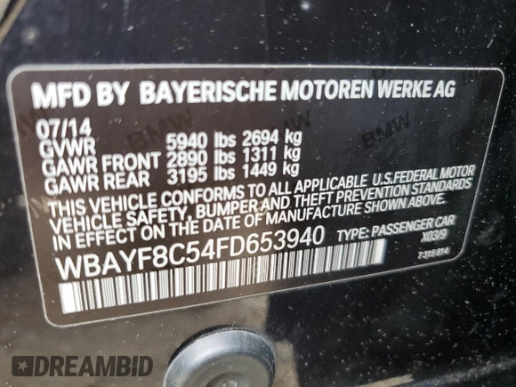 2015 BMW 7 Series 750Li xDrive with VIN WBAYF8C54FD653940, listed as a Copart auction lot 55762915 with 89,037 mi miles and Clean title. Bid and sale history available at DreamBid. Image 12.