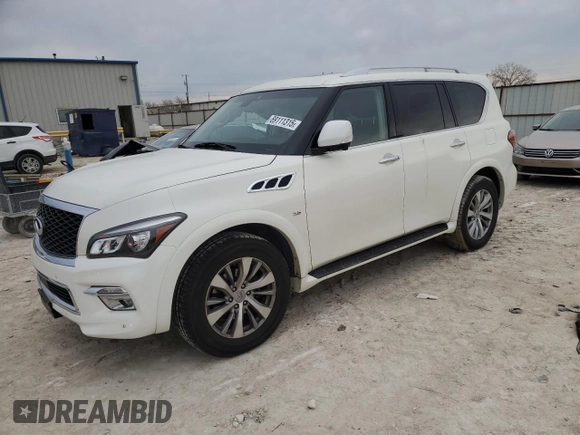 2017 Infiniti QX80 Signature Edition with VIN JN8AZ2NEXH9158268, listed as a Copart auction lot 89111315 with 0 mi miles and Salvage Title. Bid and sale history available at carsss.com. Image 1.