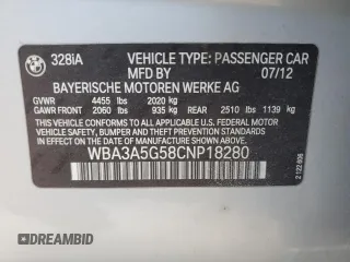 2012 BMW 3 Series 328i with VIN WBA3A5G58CNP18280, listed as a Copart auction lot 45991645 with 178,021 mi miles and Clean Title. Bid and sale history available at carsss.com. Image 12.
