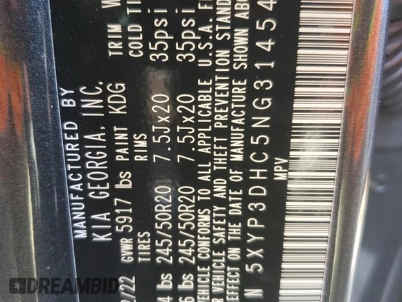 2022 Kia Telluride EX with VIN 5XYP3DHC5NG314546, listed as a Copart auction lot 49119535 with 22,107 mi miles and Salvage Title. Bid and sale history available at carsss.com. Image 14.