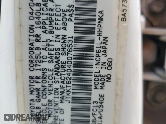 2004 Scion xA z VIN JTKKT624040076531, wystawiony jako Copart lot #71540894 z przebiegiem 161 257 mil mil oraz Szkoda całkowita • Salvage title. Historia ofert i sprzedaży dostępna na DreamBid. Obrazek 12.