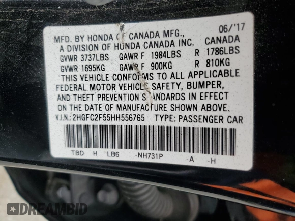 2017 Honda Civic Sedan LX with VIN 2HGFC2F55HH556765, listed as a Copart auction lot 47241065 with 104,038 mi miles and Salvage Title. Bid and sale history available at carsss.com. Image 14.
