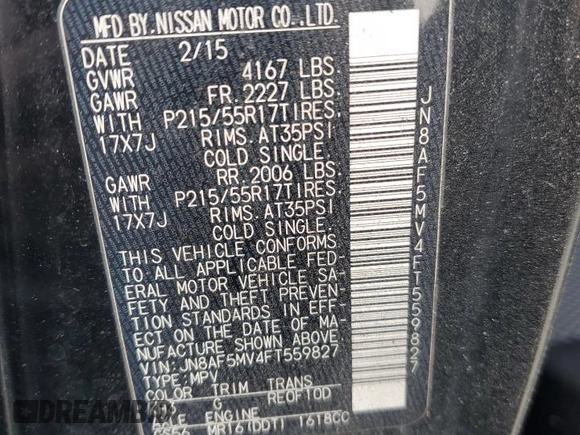 2015 Nissan Juke SV with VIN JN8AF5MV4FT559827, listed as a Copart auction lot 89210315 with 97,608 mi miles and Salvage Title. Bid and sale history available at DreamBid. Image 16.