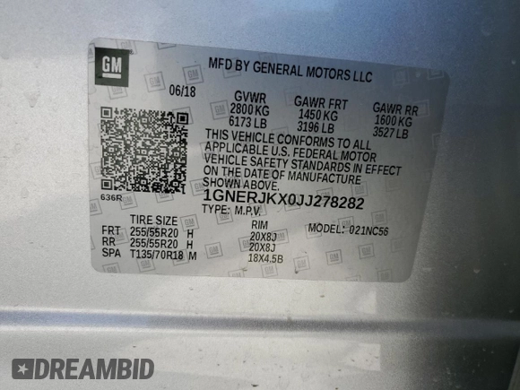 2018 Chevrolet Traverse RS with VIN 1GNERJKX0JJ278282, listed as a Copart auction lot 64466153 with 78,615 mi miles. Bid and sale history available at carsss.com. Image 14.