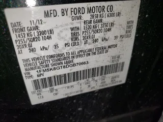 2013 Ford Explorer Sport z VIN 1FM5K8GT8DGB70663, wystawiony jako Copart lot #60736495 z przebiegiem 150 010 mil mil oraz Szkoda całkowita • Salvage title. Historia ofert i sprzedaży dostępna na DreamBid. Obrazek 13.