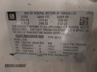 2013 GMC Terrain SLE with VIN 2GKFLREK9D6281099, listed as a IAAI auction lot 41578483 with 120,176 mi miles. Bid and sale history available at carsss.com. Image 9.