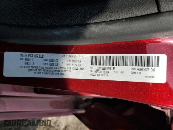2015 Chrysler 200 S z VIN 1C3CCCBB2FN746132, wystawiony jako Copart lot #59660915 z przebiegiem 142 663 mil mil oraz Szkoda całkowita • Salvage title. Historia ofert i sprzedaży dostępna na DreamBid. Obrazek 12.