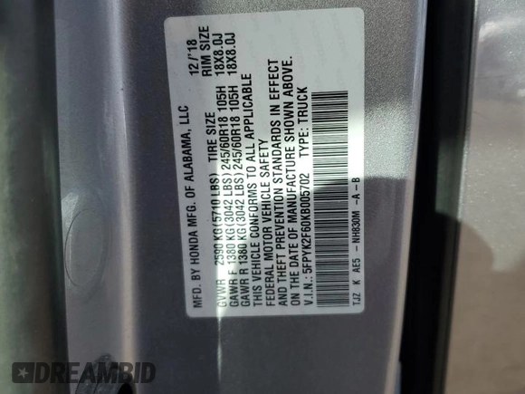2019 Honda Ridgeline RTL-T z VIN 5FPYK2F60KB005702, wystawiony jako Copart lot #45584283 z przebiegiem 90 980 mil mil oraz Szkoda całkowita • Salvage title. Historia ofert i sprzedaży dostępna na DreamBid. Obrazek 12.