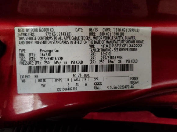 2015 Ford Focus SE with VIN 1FADP3F2XFL342222, listed as a Copart auction lot 48986705 with 138,049 mi miles and Salvage Title. Bid and sale history available at carsss.com. Image 14.