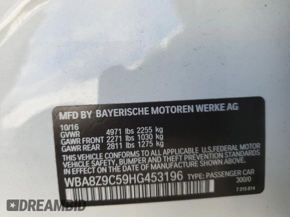 2017 BMW 3 Series 330i xDrive with VIN WBA8Z9C59HG453196, listed as a Copart auction lot 44046485 with 103,464 mi miles and Salvage Title. Bid and sale history available at carsss.com. Image 12.
