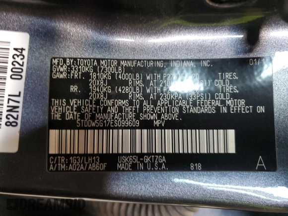 2014 Toyota Sequoia Platinum with VIN 5TDDW5G17ES099609, listed as a Copart auction lot 84767574 with 126,773 mi miles and Salvage Title. Bid and sale history available at carsss.com. Image 13.