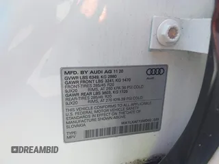 2021 Audi Q7 Premium Plus with VIN WA1LXAF73MD021033, listed as a IAAI auction lot 41814415 with 64,377 mi miles and . Bid and sale history available at DreamBid. Image 9.