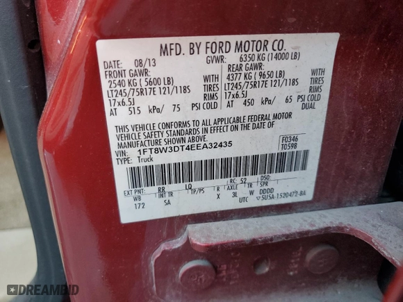 2014 Ford Super Duty F-350 DRW XLT with VIN 1FT8W3DT4EEA32435, listed as a Copart auction lot 42681355 with 88,719 mi miles and Salvage Title. Bid and sale history available at carsss.com. Image 12.
