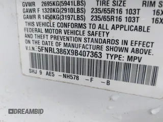 2009 Honda Odyssey EX-L с VIN 5FNRL386X9B407363, выставлен на аукционе IAAI как лот 42336476 с пробегом 146 455 миль миль и . История ставок и продаж доступна на DreamBid. Изображение 9.