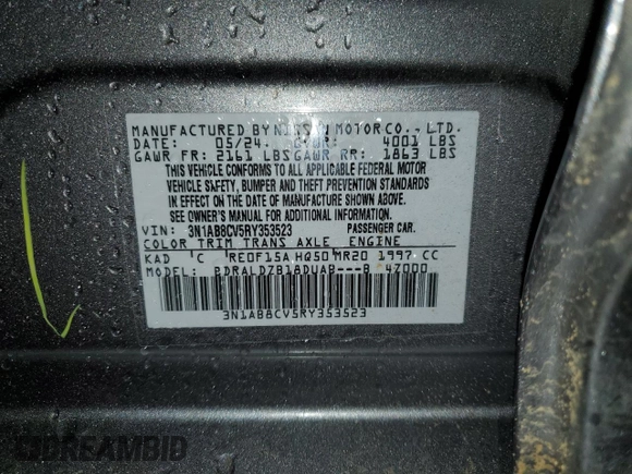 2024 Nissan Sentra SV with VIN 3N1AB8CV5RY353523, listed as a Copart auction lot 84642994 with 1,826 mi miles and Salvage title. Bid and sale history available at DreamBid. Image 13.
