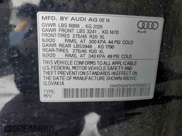 2015 Audi Q7 3.0T S line Prestige with VIN WA1DGAFE4FD003372, listed as a Copart auction lot 45010835 with 142,791 mi miles and Salvage Title. Bid and sale history available at carsss.com. Image 14.