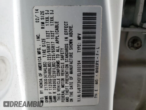 2014 Honda Crosstour EX with VIN 5J6TF3H31EL000794, listed as a Copart auction lot 49218935 with 102,558 mi miles and Salvage Title. Bid and sale history available at carsss.com. Image 13.