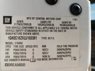 2002 GMC Yukon XL SLT with VIN 1GKEC16ZX2J182381, listed as a Copart auction lot 46836335 with 244,311 mi miles and Clean Title. Bid and sale history available at carsss.com. Image 13.