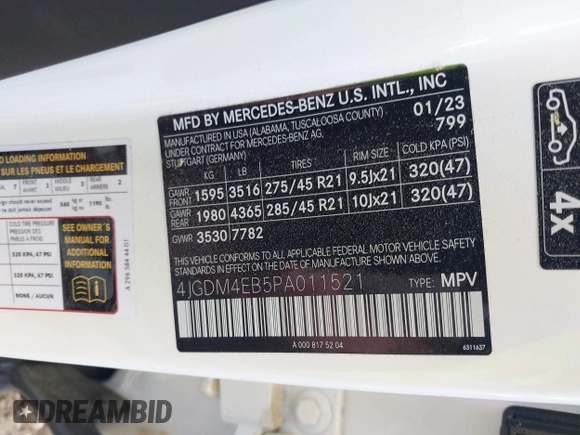 2023 Mercedes-Benz EQS 580 z VIN 4JGDM4EB5PA011521, wystawiony jako IAAI lot #41884078 z przebiegiem Nie podano mil oraz . Historia ofert i sprzedaży dostępna na DreamBid. Obrazek 9.