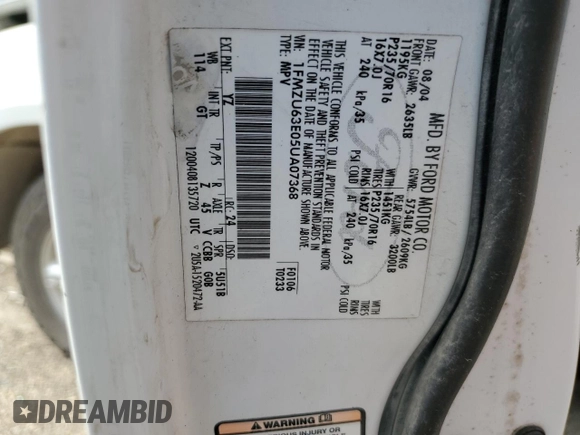 2005 Ford Explorer XLT z VIN 1FMZU63E05UA07368, wystawiony jako Copart lot #59665895 z przebiegiem 149 548 mil mil oraz Szkoda całkowita • Salvage title. Historia ofert i sprzedaży dostępna na DreamBid. Obrazek 13.