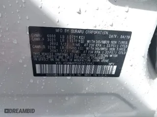 2019 Subaru Ascent Limited with VIN 4S4WMAPD9K3473082, listed as a IAAI auction lot 41668413 with 38,753 mi miles. Bid and sale history available at carsss.com. Image 9.