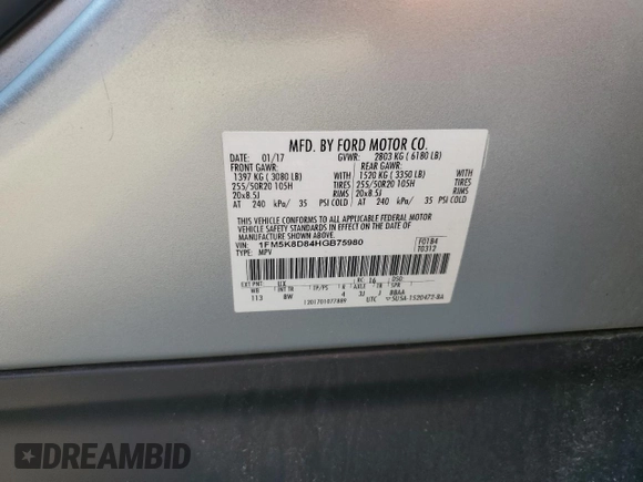 2017 Ford Explorer XLT с VIN 1FM5K8D84HGB75980, выставлен на аукционе Copart как лот 59891695 с пробегом 97 570 миль миль и Списание • Salvage title. История ставок и продаж доступна на DreamBid. Изображение 13.