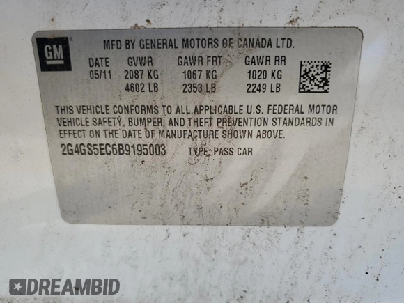 2011 Buick Regal CXL RL4 z VIN 2G4GS5EC6B9195003, wystawiony jako Copart lot #70007354 z przebiegiem 180 649 mil mil oraz Szkoda całkowita • Salvage title. Historia ofert i sprzedaży dostępna na DreamBid. Obrazek 12.