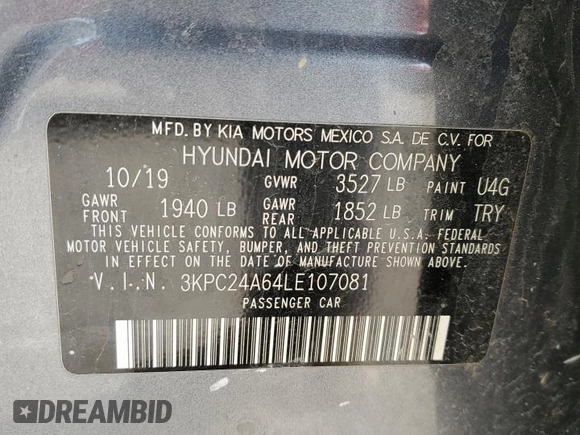2020 Hyundai Accent SE with VIN 3KPC24A64LE107081, listed as a Copart auction lot 44814583 with 0 mi miles. Bid and sale history available at carsss.com. Image 12.