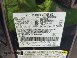 2012 Ford F-150 XL with VIN 1FTFW1EFXCFA21161, listed as a IAAI auction lot 42412913 with 239,476 mi miles and . Bid and sale history available at DreamBid. Image 9.