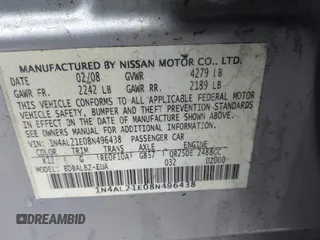 2008 Nissan Altima 2.5 SL with VIN 1N4AL21E08N496438, listed as a IAAI auction lot 41889506 with 230,730 mi miles. Bid and sale history available at carsss.com. Image 9.