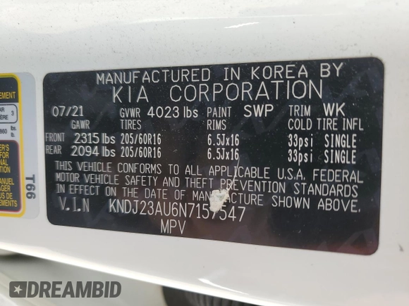 2022 Kia Soul LX with VIN KNDJ23AU6N7157547, listed as a Copart auction lot 51281625 with 55,318 mi miles and Salvage Title. Bid and sale history available at DreamBid. Image 12.