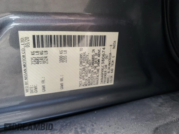 2020 Nissan Maxima Platinum with VIN 1N4AA6FVXLC380674, listed as a Copart auction lot 36860834 with 47,516 mi miles and Clean Title. Bid and sale history available at DreamBid. Image 12.
