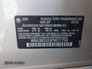 2015 BMW 3 Series 328i xDrive with VIN WBA3B5G53FNS17704, listed as a Copart auction lot 49691455 with 86,560 mi miles and Salvage Title. Bid and sale history available at carsss.com. Image 12.