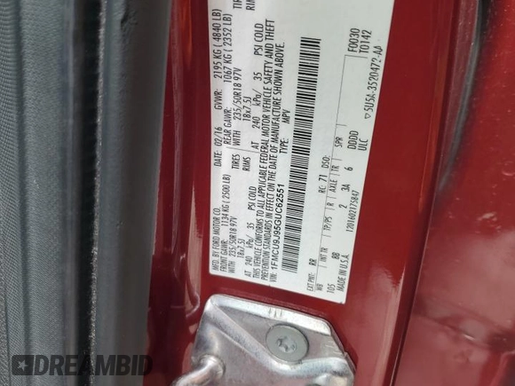 2016 Ford Escape Titanium с VIN 1FMCU9J95GUC62551, выставлен на аукционе Copart как лот 61022805 с пробегом 196 197 миль миль и Списание • Salvage title. История ставок и продаж доступна на DreamBid. Изображение 13.